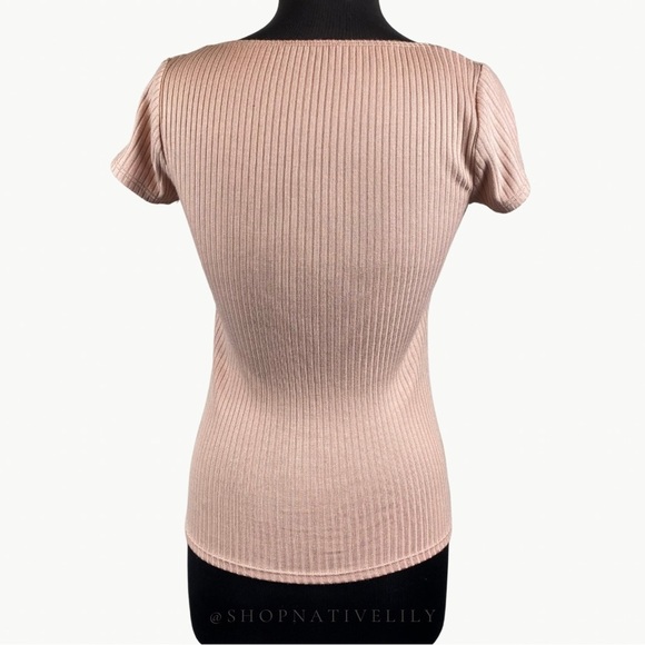Reformation Women's Bardot Ribbed Knit Square Neck Top Sz Medium, Blush Pink - Picture 5 of 15